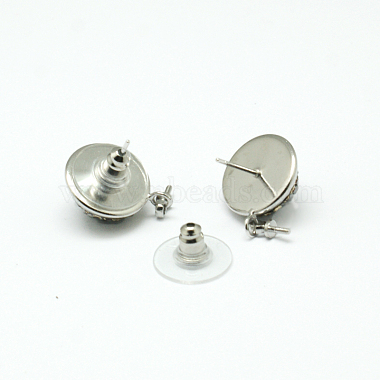 Accessoires de clous d'oreilles plats ronds en laiton platine avec strass(MAK-M024-02)-3