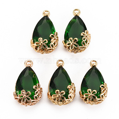 Light Gold Green Teardrop Brass+Glass Pendants