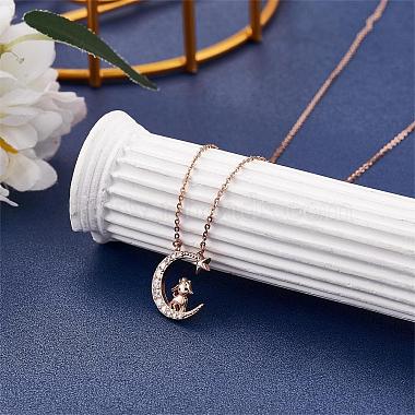 Chinese Zodiac Necklace Sheep Necklace 925 Sterling Silver Rose Gold Lamb on the Moon Pendant Charm Necklace Zircon Moon and Star Necklace Cute Animal Jewelry Gifts for Wome(JN1090H)-3
