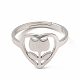 304 anneau réglable coeur en acier inoxydable avec fleur pour femme(RJEW-B027-30P)-2