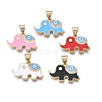 Brass Micro Pave Clear Cubic Zirconia Pendants, with Enamel, Nickel Free, Real 18K Gold Plated, Elephant, Mixed Color, 13x21x2mm, Hole: 3x5mm(ZIRC-N039-207)
