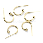 Brass C-shaped Hoop Circle Ball Stud Earrings, Real 24K Gold Plated, 12x18x2.8mm, Pin: 0.8mm(KK-O131-07G)