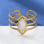 304 Stainless Steel Enamel Cuff Rings, Horse Eye, Real 18K Gold Plated, Adjustable(X-RJEW-M171-32G)