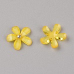 Resin Cabochons, with Rhinestone, DIY Accessories, Flower, Yellow, 16x16x3mm(RESI-WH0014-47A)
