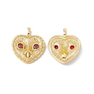Rack Plating Brass Micro Pave Cubic Zirconia Pendants,  Cadmium Free & Nickel Free & Lead Free, Heart with Owl, Real 18K Gold Plated, 34.5x30x6.5mm, Hole: 6.5x4mm(ZIRC-C040-24G)