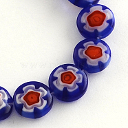 Handmade Millefiori Glass Bead Strands, Flat Round, Medium Blue, 8x4mm, Hole: 1mm, about 50pcs/strand, 15.3 inch(LK-R006-16A)