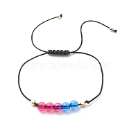 Acrylic & Brass Braided Bead Bracelet, Nylon Cord Adjustable Bracelet for Women, Colorful, Inner Diameter: 3/4~3-3/8 inch(1.9~8.6cm)(BJEW-JB08547)