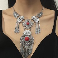 Bohemia Style Alloy Bib Necklace, Rhombus Acrylic Imitation Turquoise Pendant Necklaces, Antique Silver, 18.19 inch(46.2cm)(NJEW-H021-04AS)