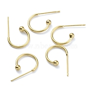 Brass C-shaped Hoop Circle Ball Stud Earrings, Real 24K Gold Plated, 18x11.5x3mm, Pin: 0.8mm(KK-O131-07G)