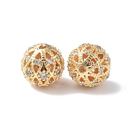 Brass Micro Pave Cubic Zirconia Beads, Hollow Round, Real 18K Gold Plated, 8mm, Hole: 1mm(KK-I702-43A)