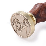 DIY Scrapbook, Brass Wax Seal Stamp and Wood Handle Sets, Flower, Golden, 8.9x2.5cm, Stamps: 25x14.5mm(AJEW-WH0100-136)