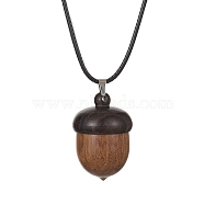 Acorn Shape Ebony Wood Locket Pendant Necklace with Wax Cords, Openable Storage Box Necklace for Women, Camel, 17.40 inch(44.2cm)(NJEW-JN04485)