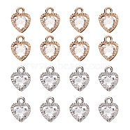 Alloy Charms, with Cubic Zirconia, Heart, Mixed Color, 12x8.5x5mm, Hole: 1mm, 2 colors, 100pcs/box(ZIRC-PH0002-19)