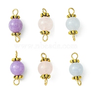 Natural Mixed Gemstone Connector Charms, Round Links with Antique Golden Tone Alloy Daisy Spacer Beads and 304 Stainless Steel Double Loops, Mixed Color, 15x6.5mm, Hole: 1.6mm and 1.8mm(PALLOY-JF02221)