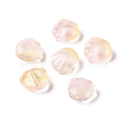 Transparent Spray Painted Glass Beads, Bear Claw Print, Pink, 14x14x7mm, Hole: 1mm(GLAA-I050-12K)