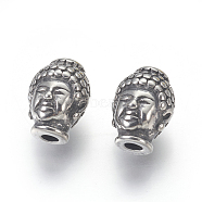 304 Stainless Steel Beads, Buddha's Head, Antique Silver, 10x13x9mm, Hole: 3mm(STAS-E446-21AS)