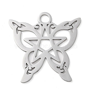 Non-Tarnish 304 Stainless Steel Pendants, Butterfly with Star Charms, Stainless Steel Color, 40x40x1.5mm, Hole: 4.8mm(STAS-R116-09P)