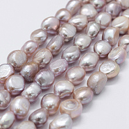 Natural Cultured Freshwater Pearl Beads Strands, Two Sides Polished, Sienna, 6~8x5.5~6.5mm, Hole: 0.6mm, about 42~45pcs/strand, 13.39~13.58 inch(34~34.5cm)(PEAR-L033-31B)