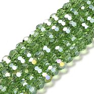 Transparent Glass Beads, 32 Facets, AB Color Plated, Round, Green, 8x7~7.5mm, Hole: 1.5mm, about 66pcs/strand, 18.82''~19.06''(47.8~48.4cm)(EGLA-A035-T8mm-B11)