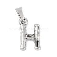 Non-Tarnish 304 Stainless Steel Pendants, Bamboo Style, Stainless Steel Color, Letter.H, 19x11x3mm, Hole: 3x7mm(STAS-F235-01P-H)