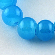 Imitation Jade Glass Beads Strands, Spray Painted, Round, Cyan, 8mm, Hole: 1.3~1.6mm, about 100pcs/strand, 31.4 inch(DGLA-S076-8mm-18)