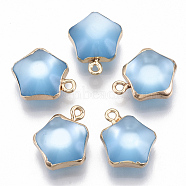 Resin Pendants, with Golden Plated Iron Loops, Imitation Cat Eye Style, Star, Sky Blue, 19x15.5x8mm, Hole: 1.8mm(RESI-S383-031B)