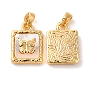 Brass Square Pendants, Butterfly Charms with Natural Shell, Real 18K Gold Plated, 16.5x11.5x3mm, Hole: 2x4mm(KK-I703-02G)