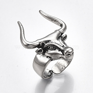Alloy Cuff Finger Rings, Wide Band Rings, Bull, Antique Silver, US Size 9 3/4(19.5mm)(RJEW-T006-52)