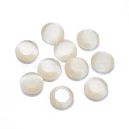 Cat Eye Cabochons, Faceted, Flat Round, Beige, 9.5x2.5~3.5mm(G-G795-08-06)