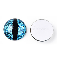 Glass Cabochons, Half Round with Evil Eye, Vertical Pupil, Cyan, 20x6.5mm(GGLA-T004-02B)