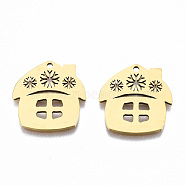 201 Stainless Steel Pendants, Laser Cut, Christmas Cabin with Snowflake, Golden, 18x17.5x1mm, Hole: 1.4mm(STAS-Q240-029G)