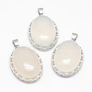 Natural Agate Pendants, with Brass Findings, Oval, Platinum, 30x21x10~11mm, Hole: 6x4mm(G-D851-37)