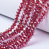 Electroplate Glass Beads Strands, Pearl Luster Plated, Faceted, Rondelle, FireBrick, 3x2mm, Hole: 0.8mm, about 145~150pcs/strand, 34~35cm(EGLA-A034-T2mm-A06)