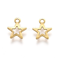 201 Stainless Steel Charms, Laser Cut, Hollow, Star, Real 18k Gold Plated, 9.5x8x0.5mm, Hole: 1.4mm(STAS-B001-28A-G)