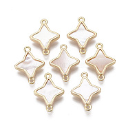 Brass Links, with Freshwater Shell, Nickel Free, Star, Real 18k Gold Plated, Seashell Color, 18x13x3mm, Hole: 1.2mm(KK-R134-042-NF)