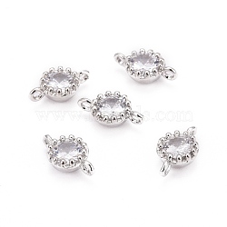 Flower Brass Micro Pave Cubic Zirconia Links, Cadmium Free & Nickel Free & Lead Free, Platinum, 11.5x6x4mm, Hole: 1mm(ZIRC-L054-09P-NR)