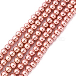 Grade A Glass Pearl Beads, Pearlized, Round, Indian Red, 4mm, Hole: 0.7~1.1mm, about 100pcs/Strand, 16''(40.64cm)(HY-J001-4mm-HX015)