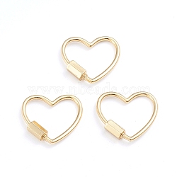 Brass Screw Carabiner Lock Charms, for Necklaces Making, Heart, Real 18K Gold Plated, 21.5x24x2mm, Screw: 7.5x4x4.5mm(ZIRC-I041-08G)