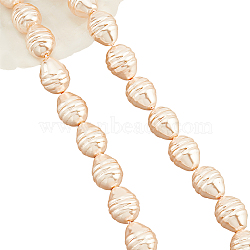 1 Strand Electroplate Shell Pearl Beads Strands, Potato, Textured, Bisque, 15~16.5x12~12.5mm, Hole: 0.8mm, about 26pcs/strand, 15.7 inch~16.1 inch(40~41cm)(BSHE-NB0001-21)