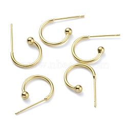 Brass C-shaped Hoop Circle Ball Stud Earrings, Real 24K Gold Plated, 12x18x2.8mm, Pin: 0.8mm(KK-O131-07G)