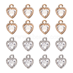 Alloy Charms, with Cubic Zirconia, Heart, Mixed Color, 12x8.5x5mm, Hole: 1mm, 2 colors, 100pcs/box(ZIRC-PH0002-19)