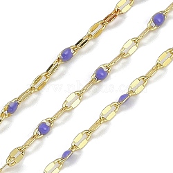 Rack Plating Brass Dapped Chains, with Enamel, with Spool, Soldered Lead Free & Cadmium Free, Real 18K Gold Plated, Mauve, 4x2x1mm(AJEW-Q153-02G-09)