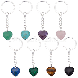 8Pcs Heart Gemstone Pendant Keychain, with Iron Findings, 8.3cm(KEYC-PH01498)