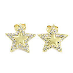 Star Brass Micro Pave Cubic Zirconia Stud Earrings for Women, Long-Lasting Plated, Cadmium Free & Lead Free, Real 18K Gold Plated, 16x16.5mm(EJEW-E310-11G)