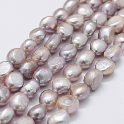 Natural Cultured Freshwater Pearl Beads Strands, Two Sides Polished, Sienna, 6~8x5.5~6.5mm, Hole: 0.6mm, about 42~45pcs/strand, 14.37 inch(36.5cm)(PEAR-L033-31B)