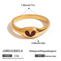 304 Stainless Steel Cubic Zirconia Finger Rings, Heart, Golden, US Size 8(18.1mm)(FS-WG9EDCA-02)