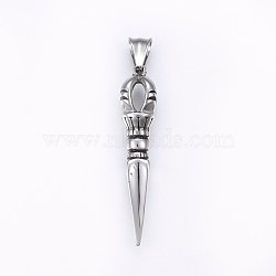 304 Stainless Steel Pendants, Dorje Vajra, Antique Silver, 48x12x12mm, Hole: 10x4mm(STAS-O103-19AS)