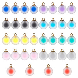 36Pcs 9 Colors Frosted Resin Pendants, with Golden Alloy Loop, Bead in Bead Style, Imitation Jelly, Round, Mixed Color, 20x15.5mm, Hole: 2.3mm, 4pcs/color(RESI-NB0001-82)