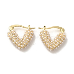 Brass Hoop Earrings for Women, with ABS Plastic Imitation Pearl Beads, Heart, Real 18K Gold Plated, 17x5mm(EJEW-M251-08G)