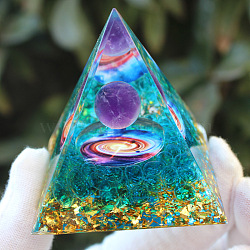 Orgonite Pyramid Resin Energy Generators, Reiki Amethyst Chips Inside for Home Office Desk Decoration, 50mm(PW-WG94568-18)